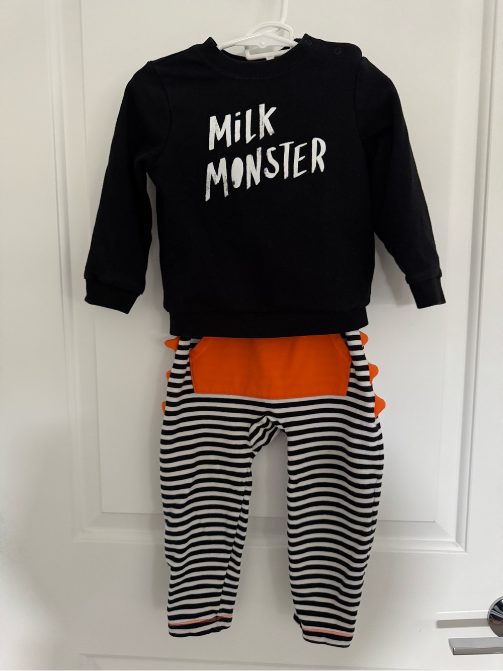 Cat & Jack Black 'Milk Monster' Top with Orange-Accent Striped Pants